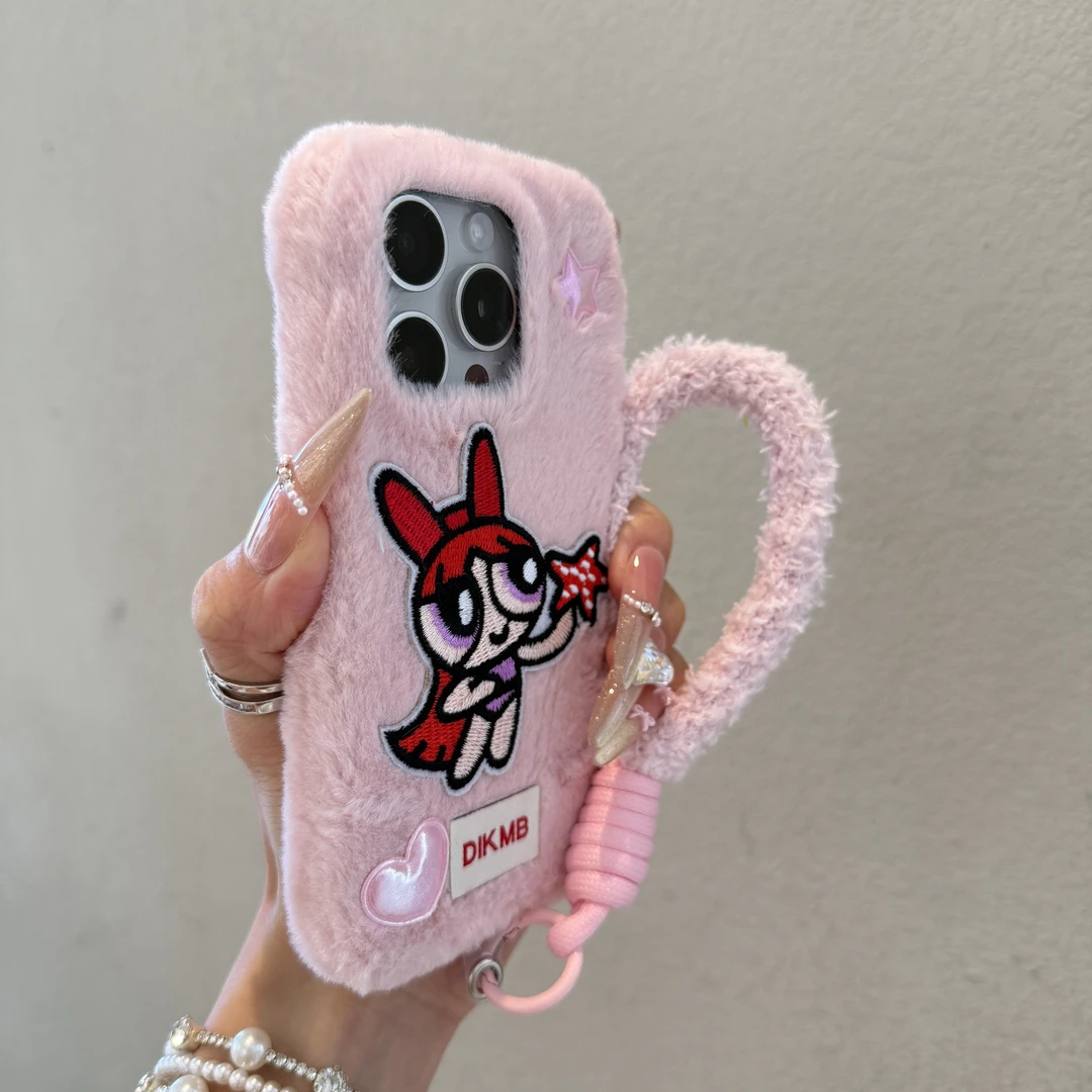 秋冬毛绒刺绣女警适用苹果17promax手机壳iPhone16肤感15个性14女