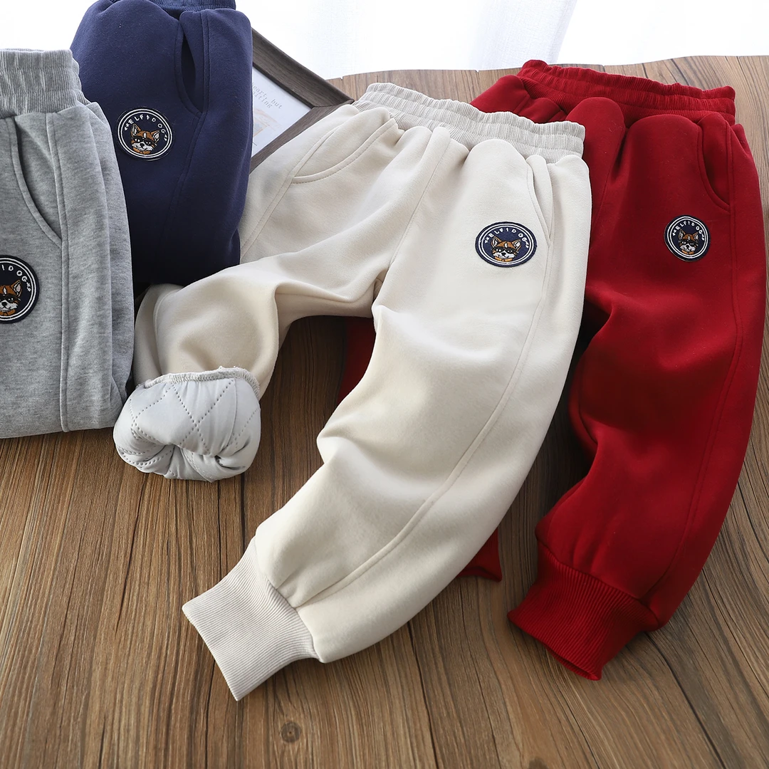 冬季儿童侧拼三层加厚刺绣小狗中大童休闲长裤卫裤 39082