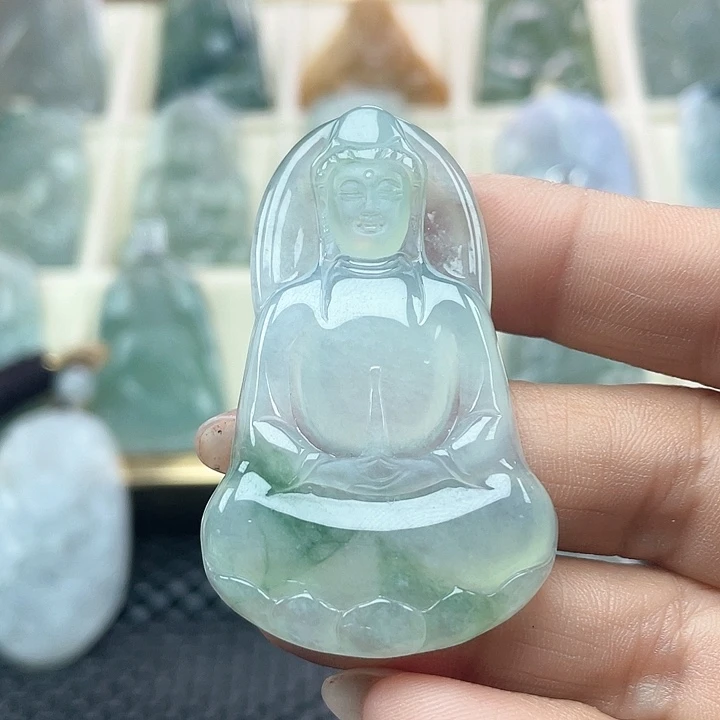 颈饰未镶嵌翡翠天然缅甸翡翠A货素衣观音