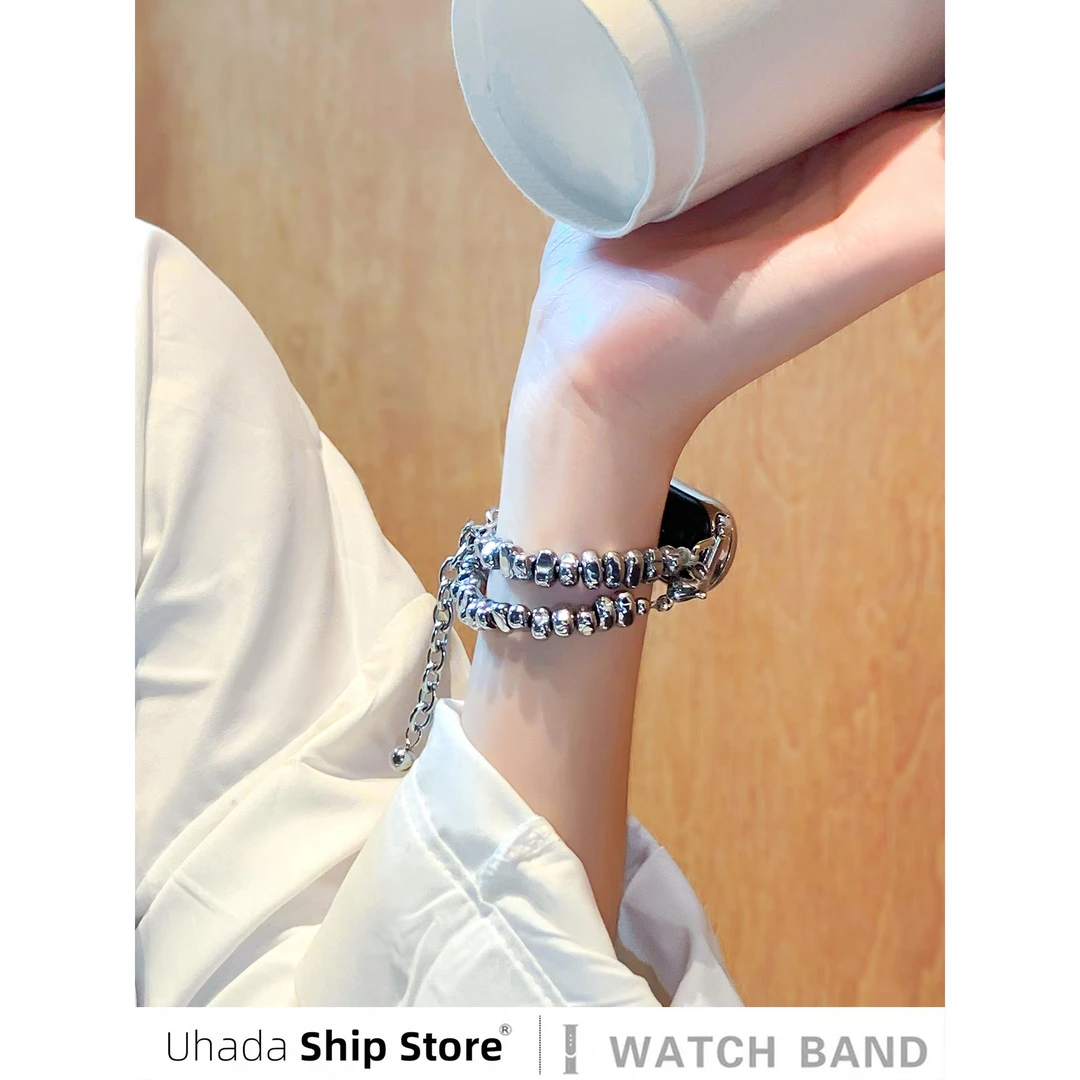 UhADa适用小米手环10表带时尚新品小米手环9表带创意贝珠絮语双层