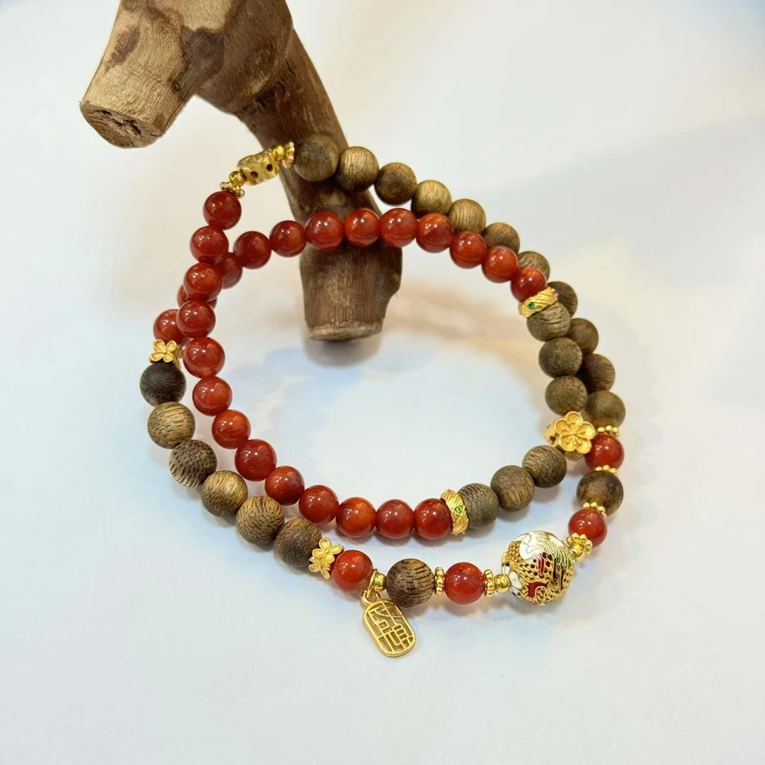 【景润】绿棋楠川料南红玛瑙古风新中式多圈手链 多样性发其一 延