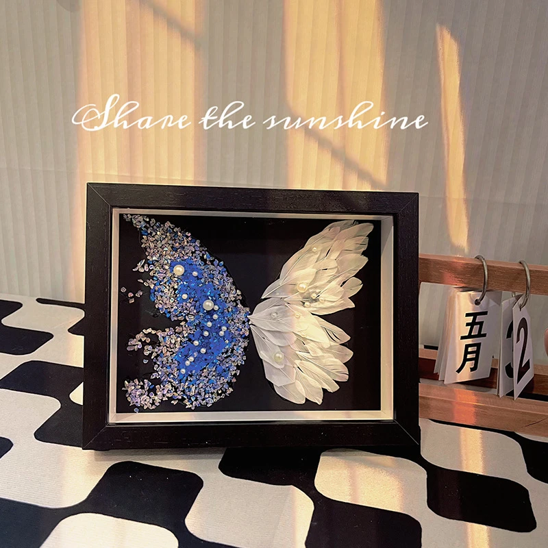 diy手工水晶蝴蝶相框摆件立体蝴蝶送男女朋友七夕情人节创意礼物