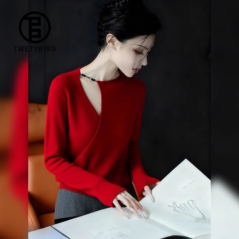 2025秋冬红色毛衣时尚减龄针织衫长袖新年红百搭上衣好看法式高端