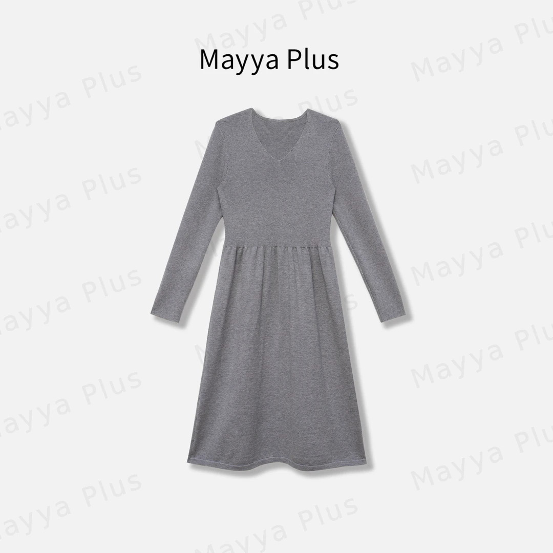 【洋气小姐】Mayya Plus麦芽定制轻奢气质显瘦针织连衣裙32448378B