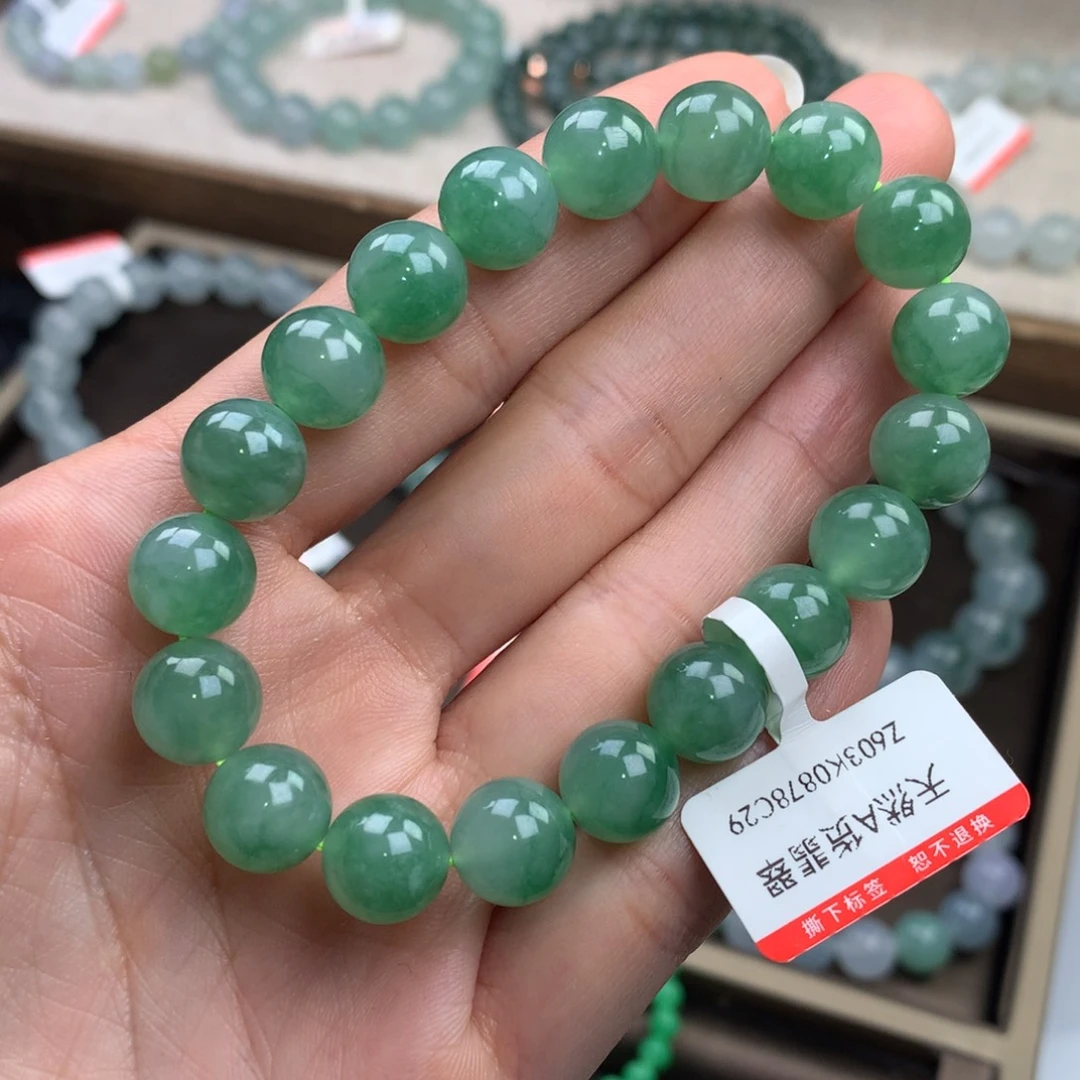 翡翠未镶嵌手链冰阳绿，9.9mm