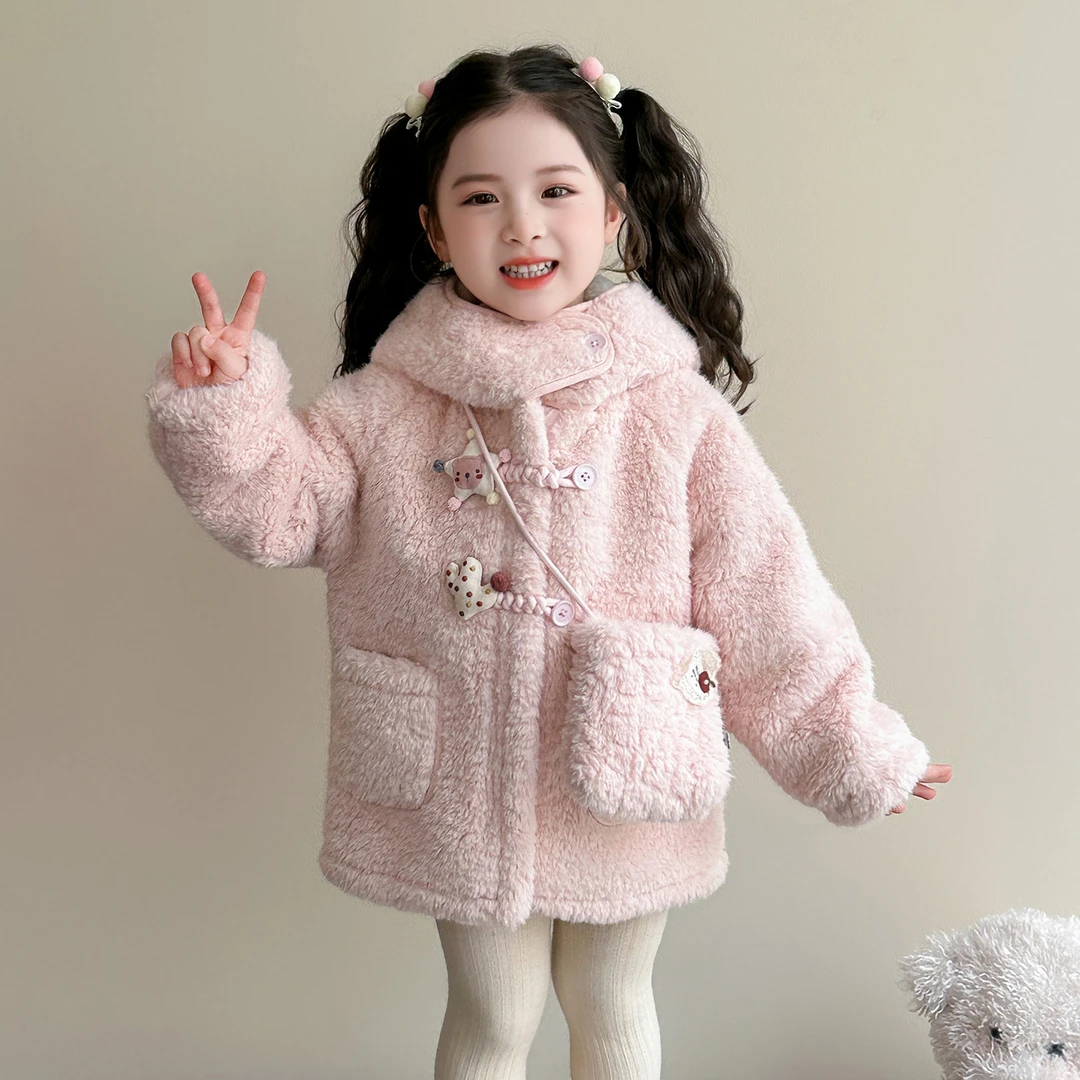 女童加绒外套2025新款秋冬款儿童冬季羊羔毛可爱洋气宝宝加厚上衣