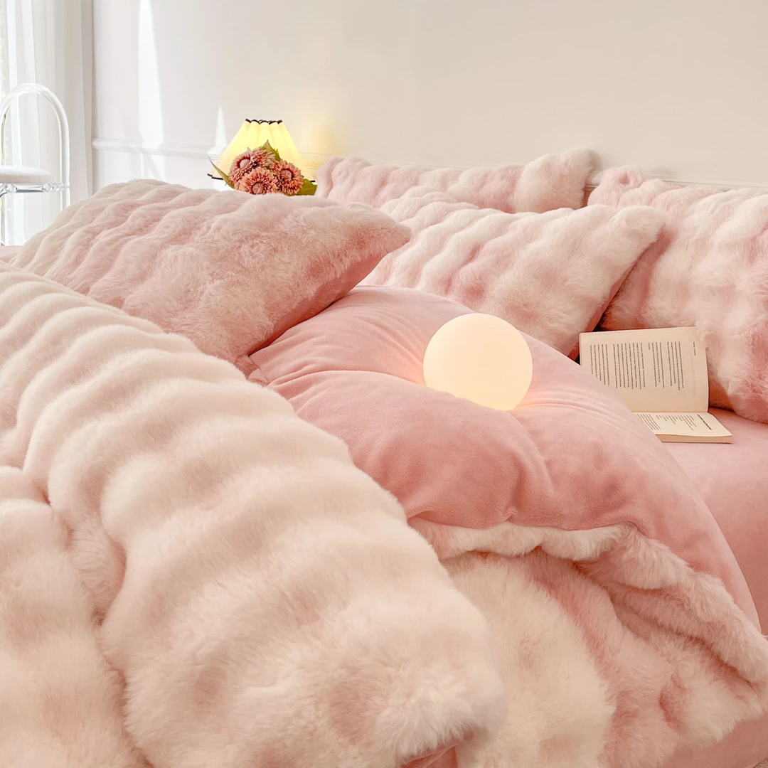 巢尔【彩泡泡】秋冬款轻奢仿兔绒加厚牛奶绒四件套高档绒床单被套罩