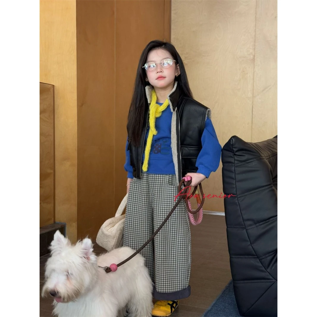 【机车女孩】Aoo·25冬~女童潮酷加绒皮马甲25D58011（汉服童装）黑色