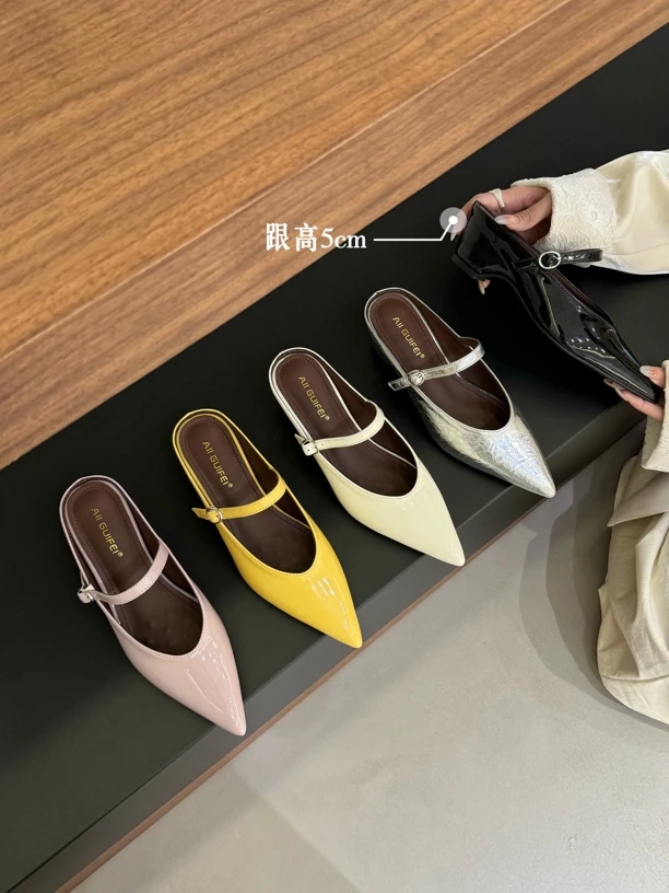 GUIFEI 1518-1 颜值超正~法式尖头一字扣带包头半拖鞋女外穿气质