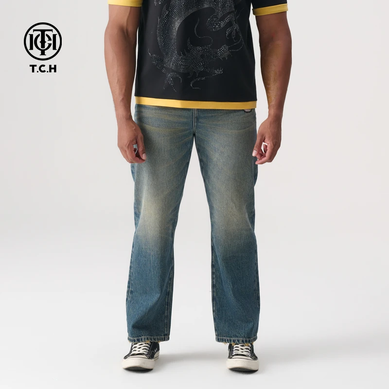 -TCH潮牌2025春季新款复古宽松轻奢系列牛仔裤长裤T7208063