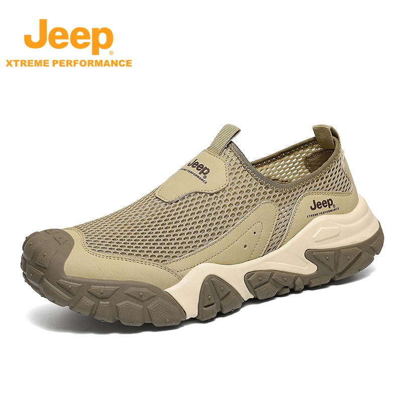JEEP/吉普夏季爸爸鞋运动凉鞋网面轻便飞织懒人一脚蹬薄款徒步鞋