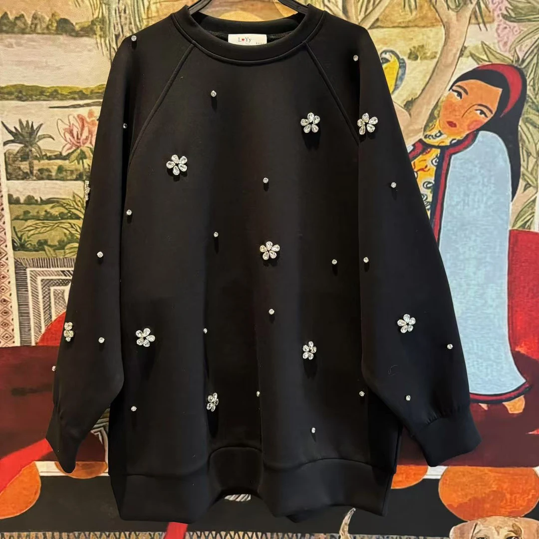 【大G精选】“精致点缀” 法式手工钉钻加长卫衣