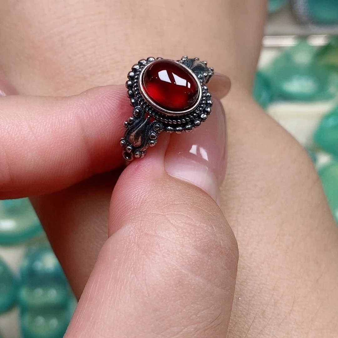 石榴石戒指银S925镶嵌