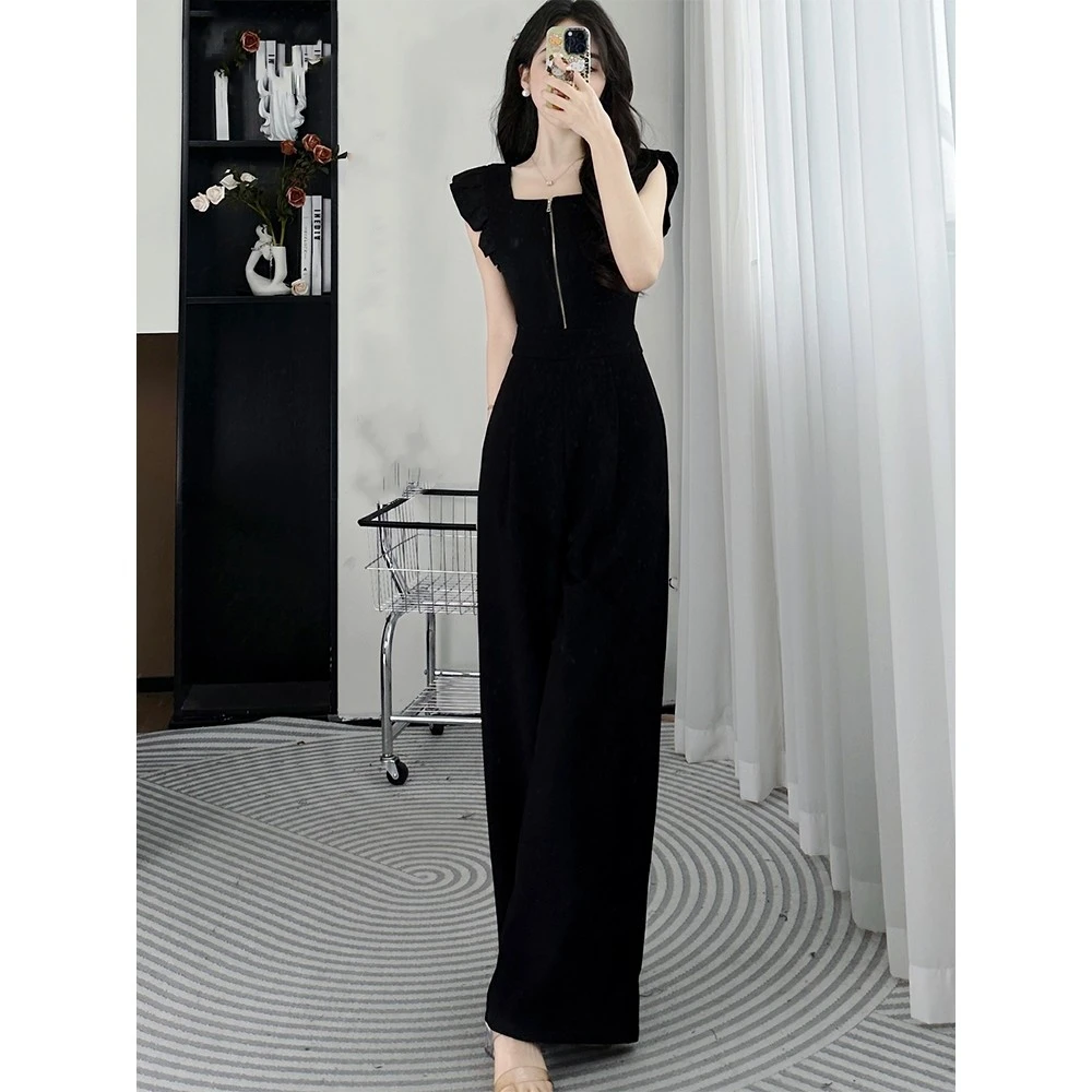 M127夏季黑色连体裤女夏气质轻奢高级感超火大方得体阔腿裤连体衣