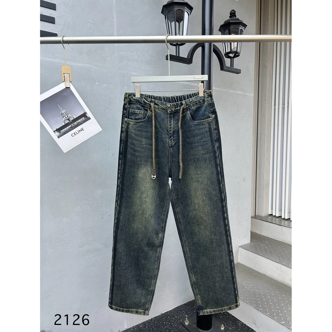 Z-2126.商场撤秋冬加厚植绒高品质复古洗水牛仔裤直筒宽松情侣款