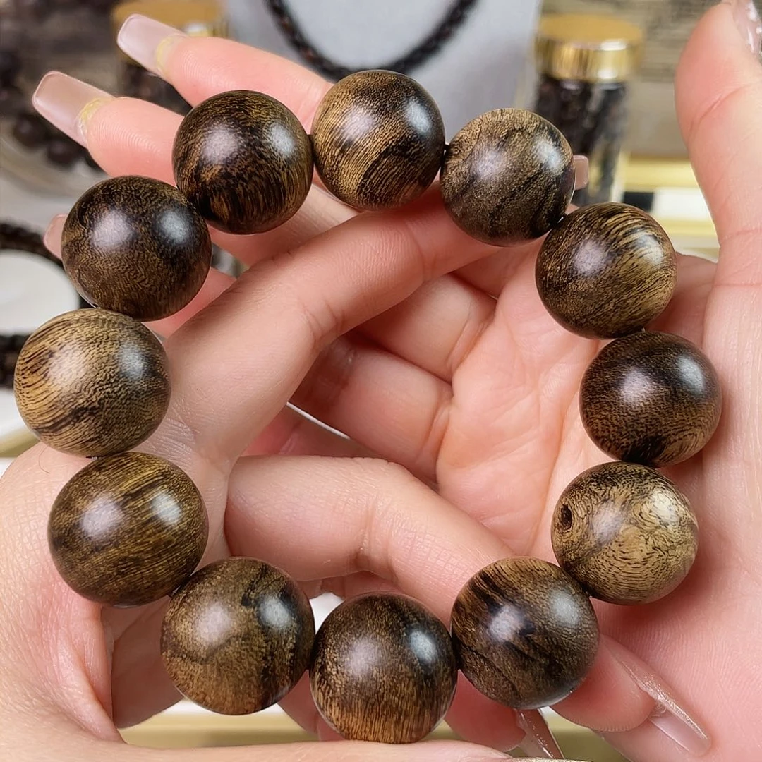 沉香手串小*骨越南芽庄老白棋玉化老料满瘤疤虎斑2.0