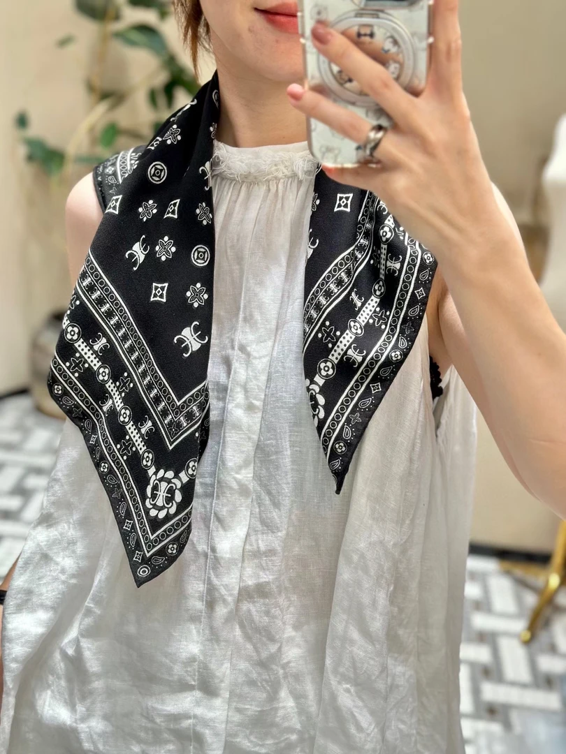 真丝羊毛双面黑色凯旋门60方巾女士丝巾围巾防晒时尚披肩外搭B484