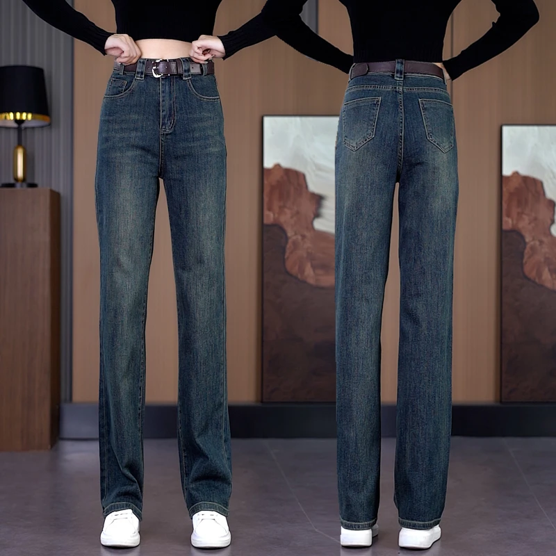 窄版宽松牛仔裤女春夏秋新款女士大码直筒裤显高腰瘦裤子百搭复古
