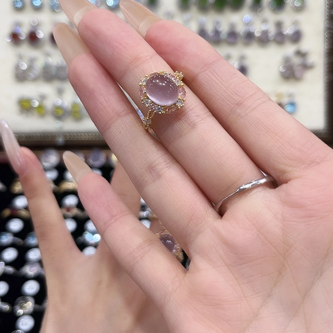 小***吖萤石银S925镶嵌戒指金托不保色