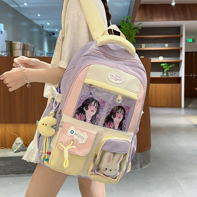 书包女初中女生小学生可爱轻便ins撞色双肩包高颜值大容量背包