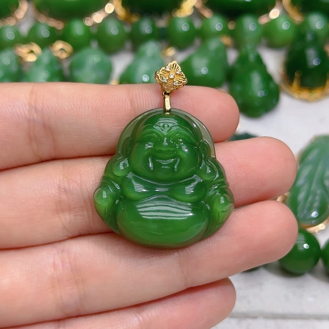 和田玉（碧玉）18K金镶嵌颈饰