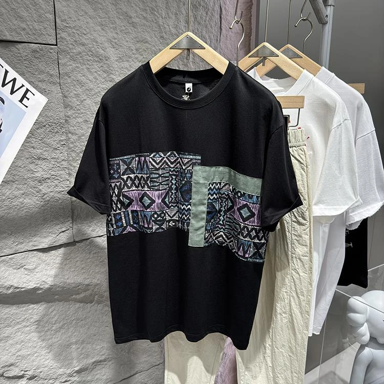 男装镇店之宝！天花板级山形调性亚麻拼接 男士短袖恤潮9028