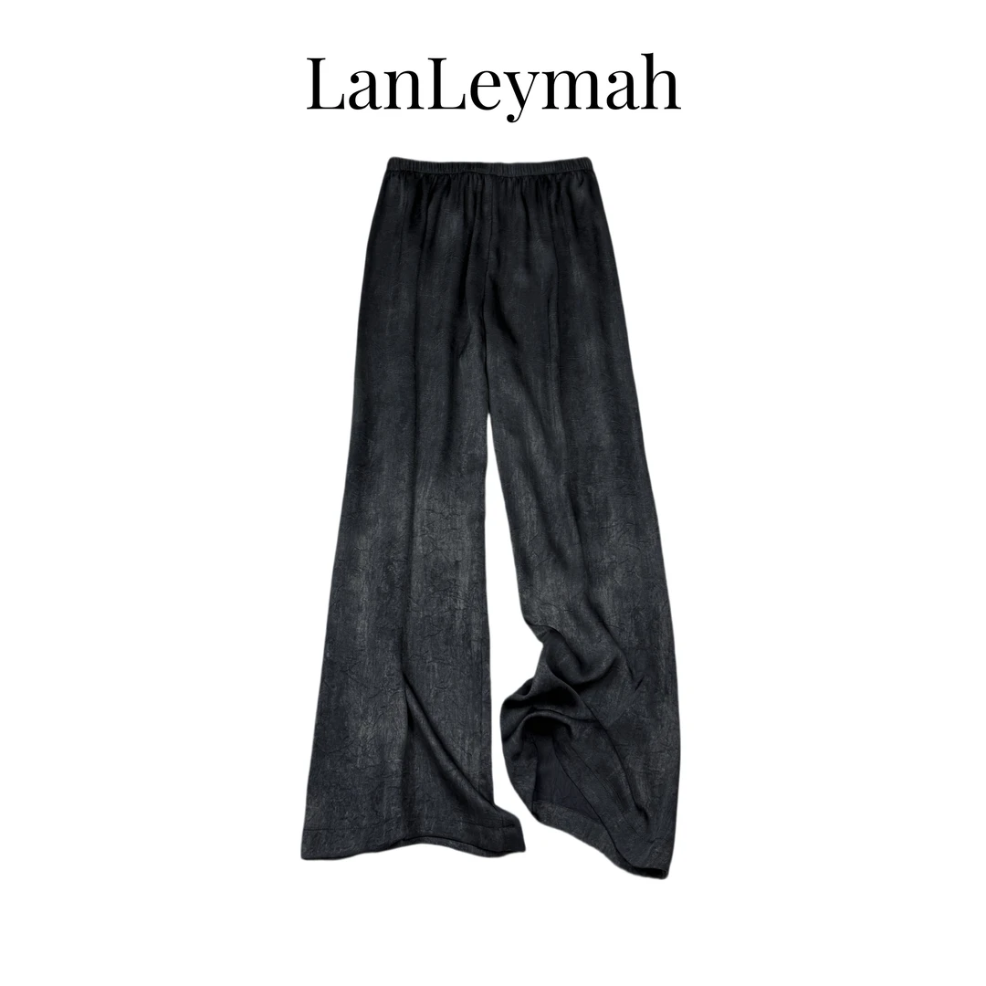 LanLeymah【烫金蜡染裤】冰爽夏季缎面慵懒百搭宽松垂感显瘦阔腿裤