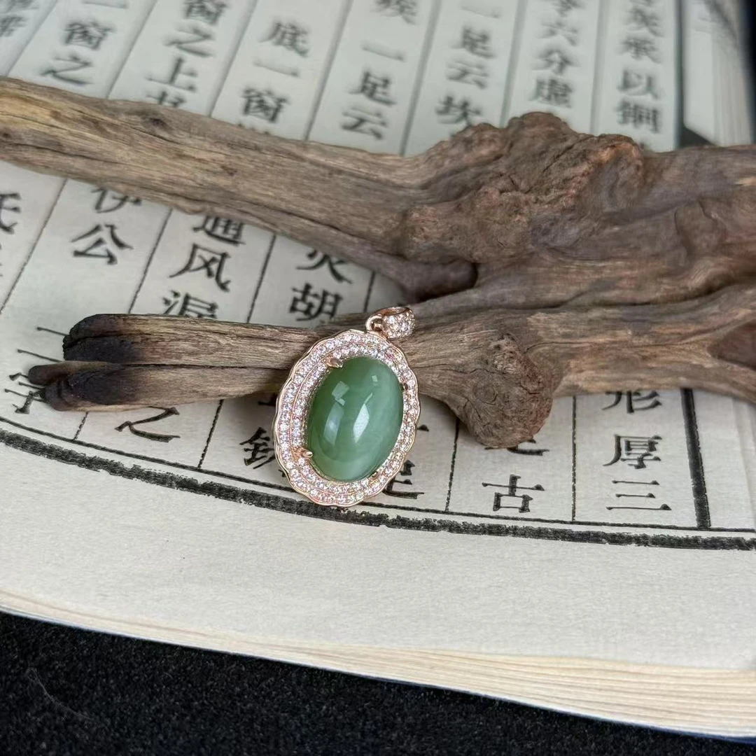 和田玉碧玉S925蛋面吊坠 16*12*7mm FGX011ACJ010