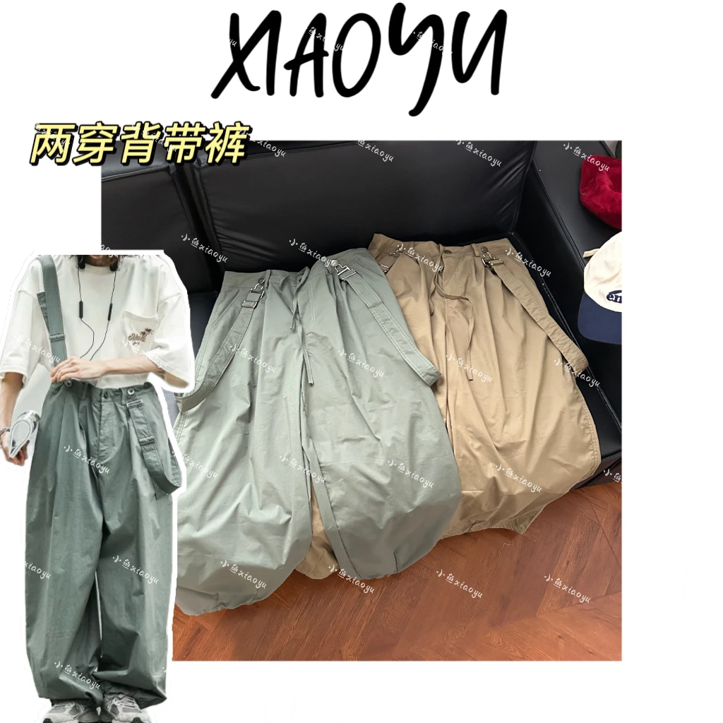 5106【两穿背带裤】Y韩系设计款工装高腰宽松阔腿裤可拆卸背带裤
