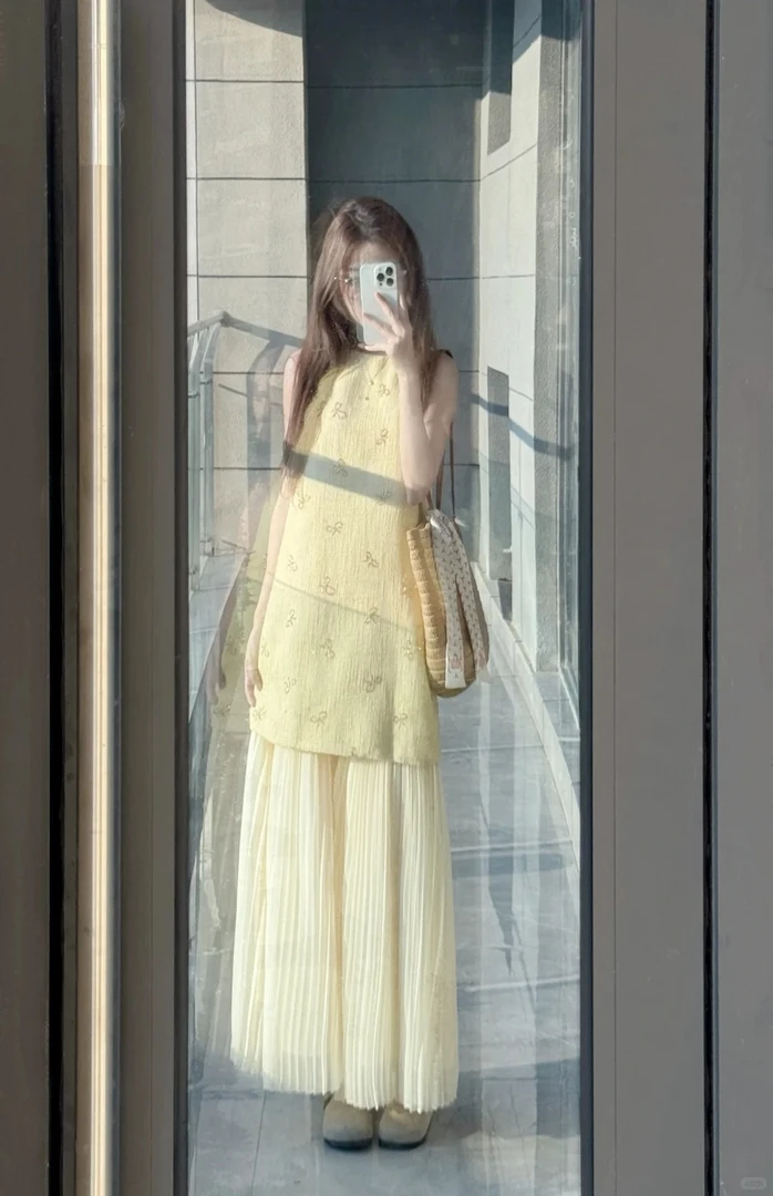 2025夏季新款小香风穿搭蝴蝶结背心连衣裙搭配百褶裙气质两件套女