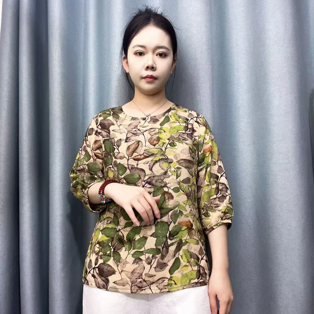 DM126新款妈妈装中老年女装轻薄透气宽松吸湿排汗小衫圆领半袖装