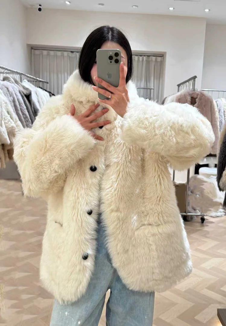 凯哥【时光手帐】连帽托卡两面穿胎羊毛海宁皮草女-1