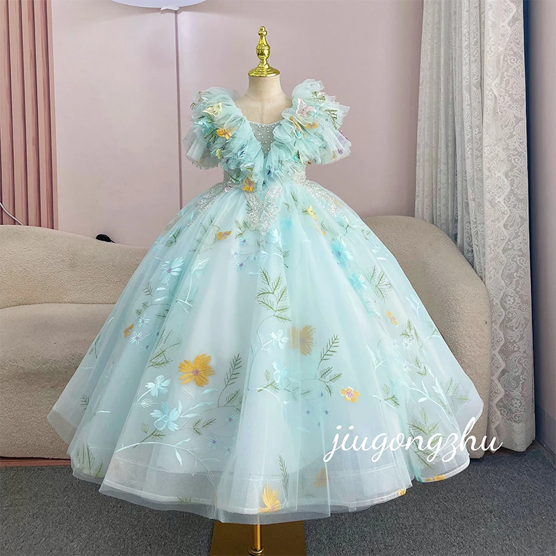 【清岚】花童主持人晚礼服钢琴演出服洋气蓬蓬纱公主裙绿色生日宴