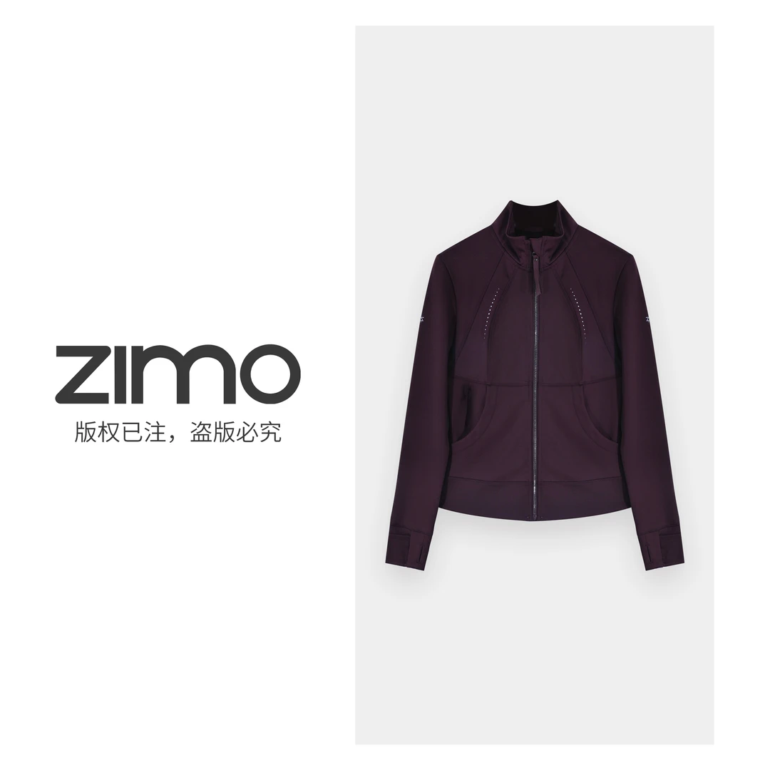 空气层软壳拉链无帽外套黑加仑064-1-zimo-瑜伽健身服YFWT064-1