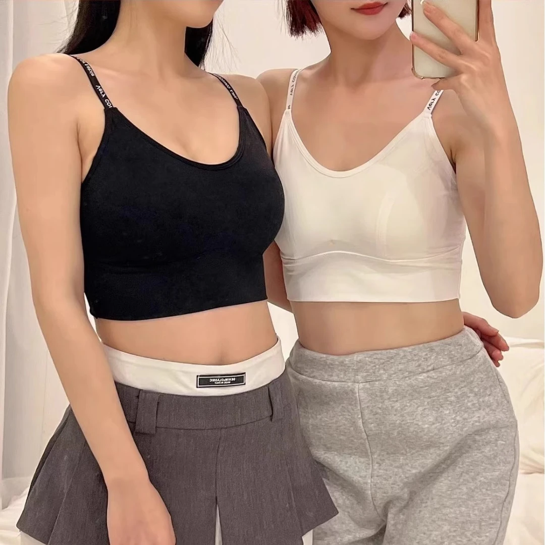 夏季新款冰丝抹胸固定一体杯乳胶聚拢交叉美背无痕透气抹胸内衣女