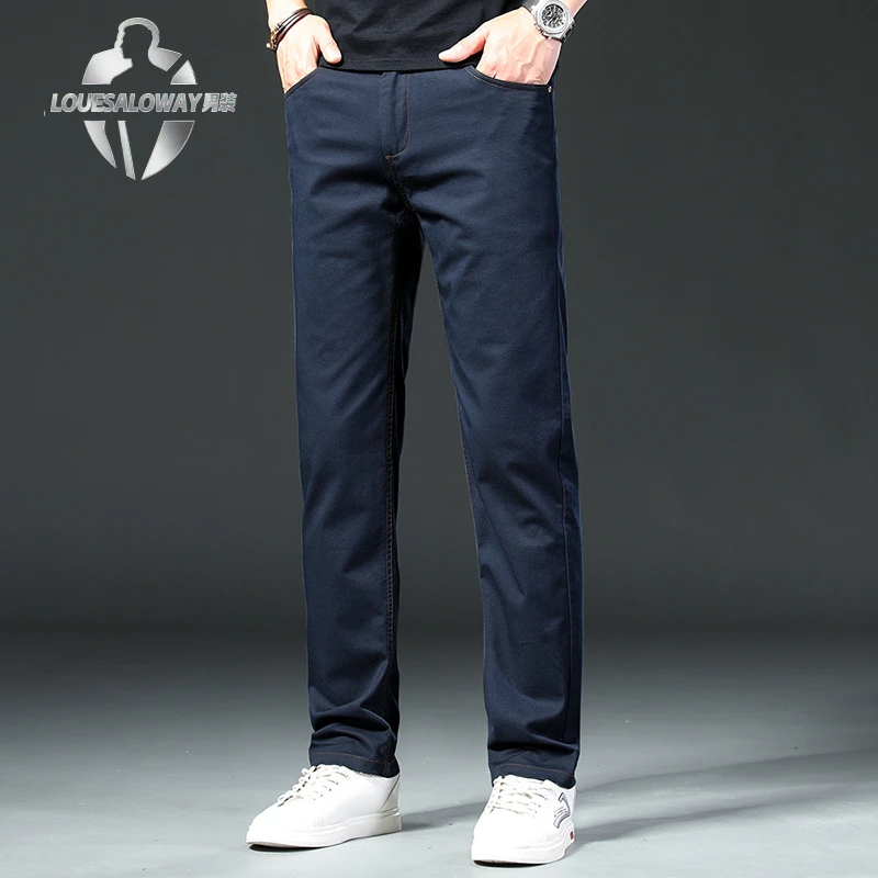 弹力男裤中老年长裤男宽松潮流薄款蓝色直筒商务休闲裤子秋冬新款