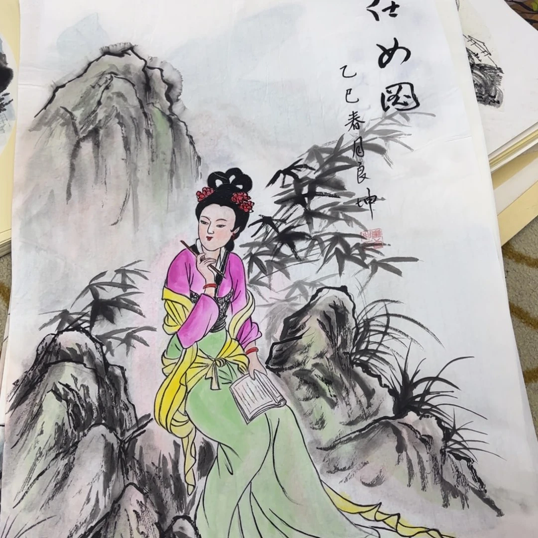 国画崔良坤四尺三开童