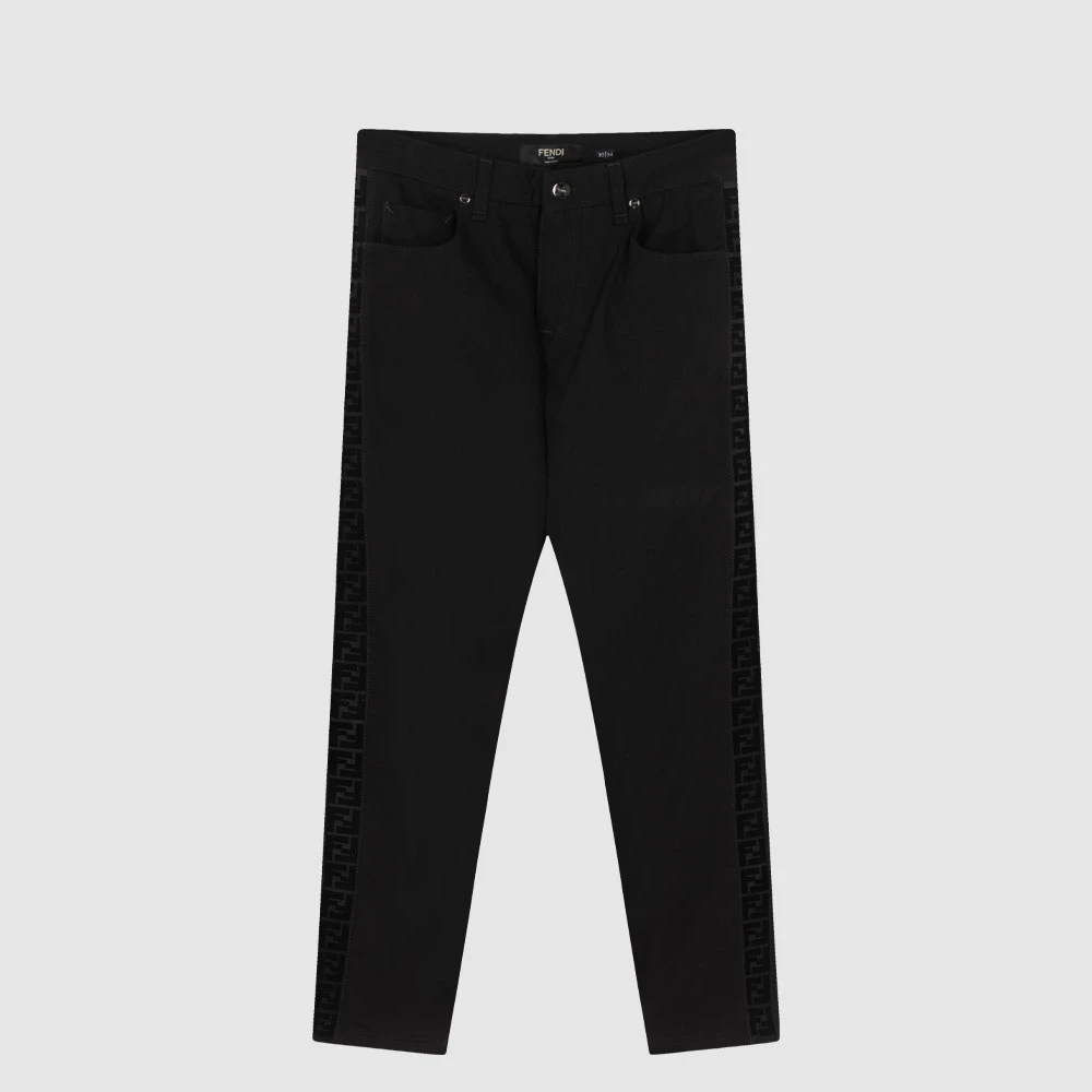 FENDI芬迪logo刺绣抽绳锁扣男直筒长裤休闲牛仔裤FLP201AAHJF0QA1