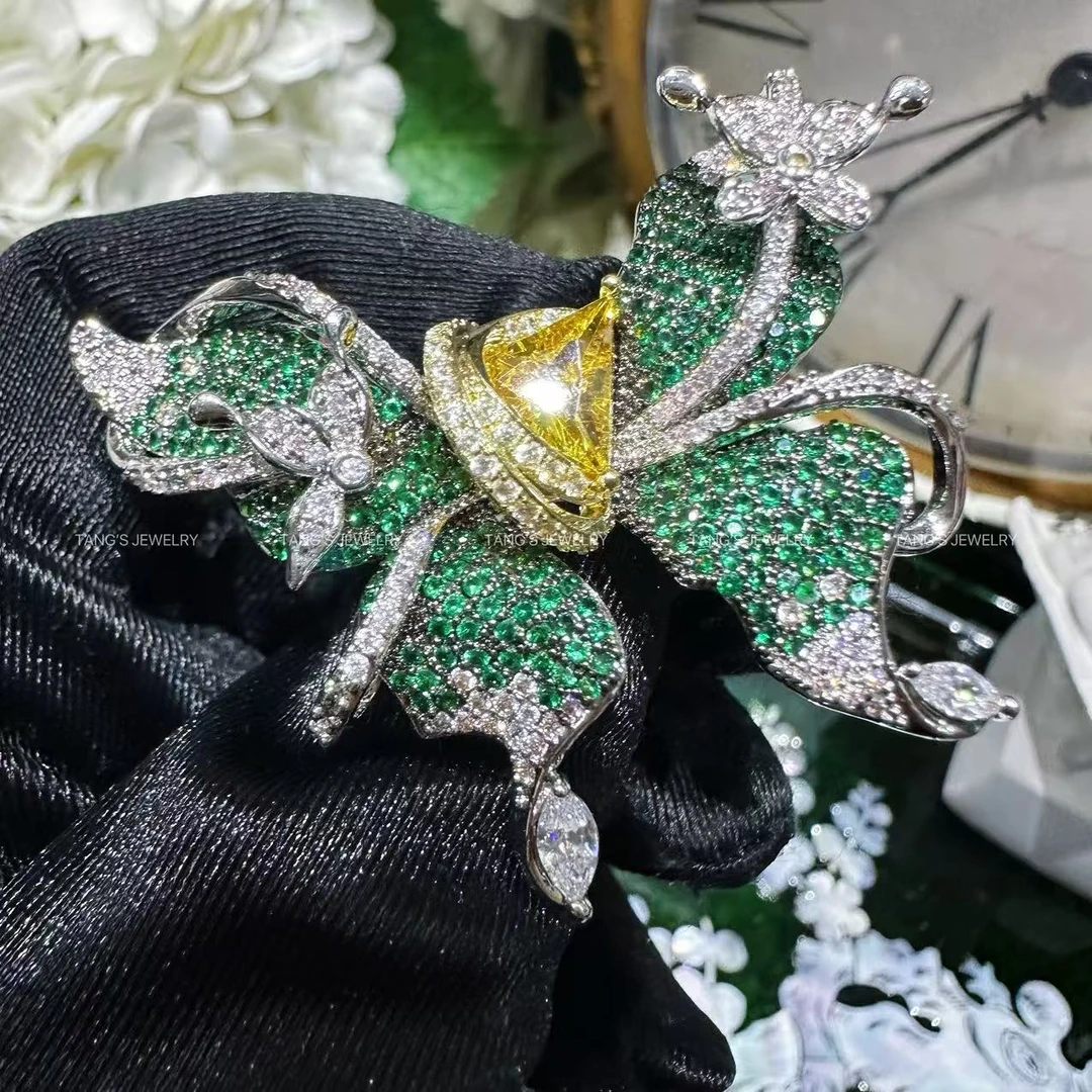 铜合金胸针 幻境绿蝴蝶 轻奢时尚蝴蝶重工胸针