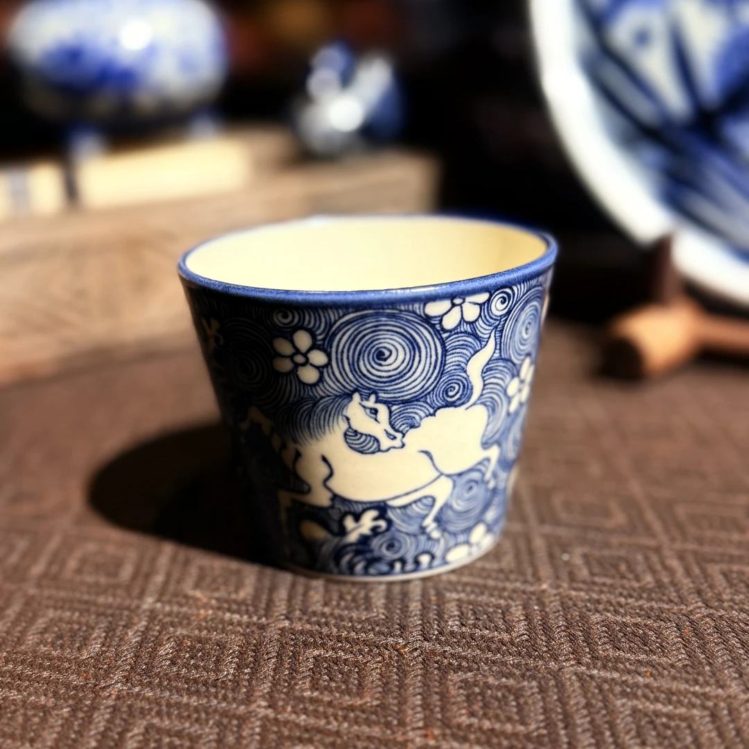 幽蓝溪堂二号釉海浪马可乐杯