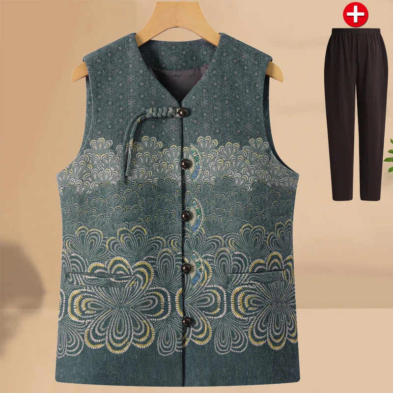 中老年人春秋装女奶奶背心老人唐装马甲妈妈装老太太春秋坎肩外穿
