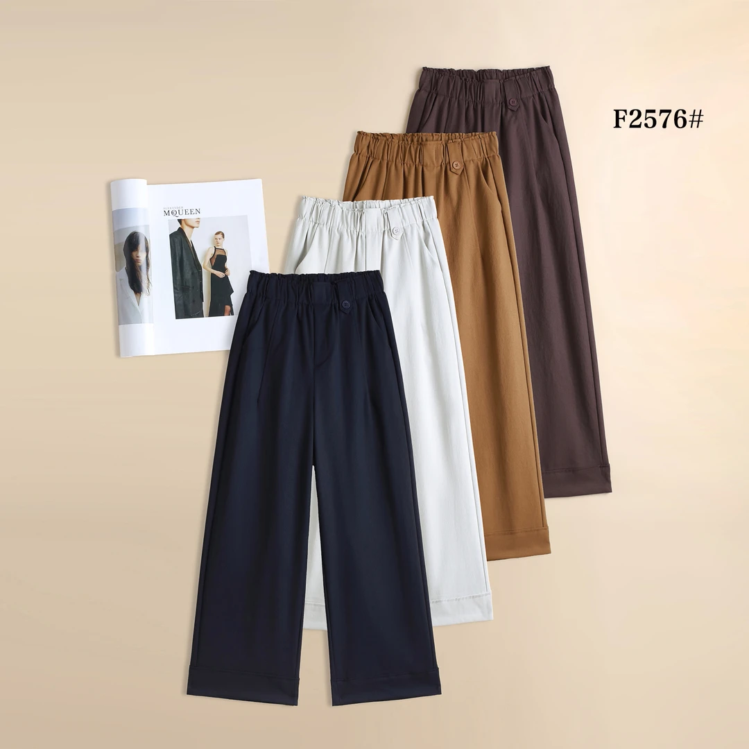 春秋韩版高腰休闲外穿垂感九分窄版宽松直筒休闲裤#2576