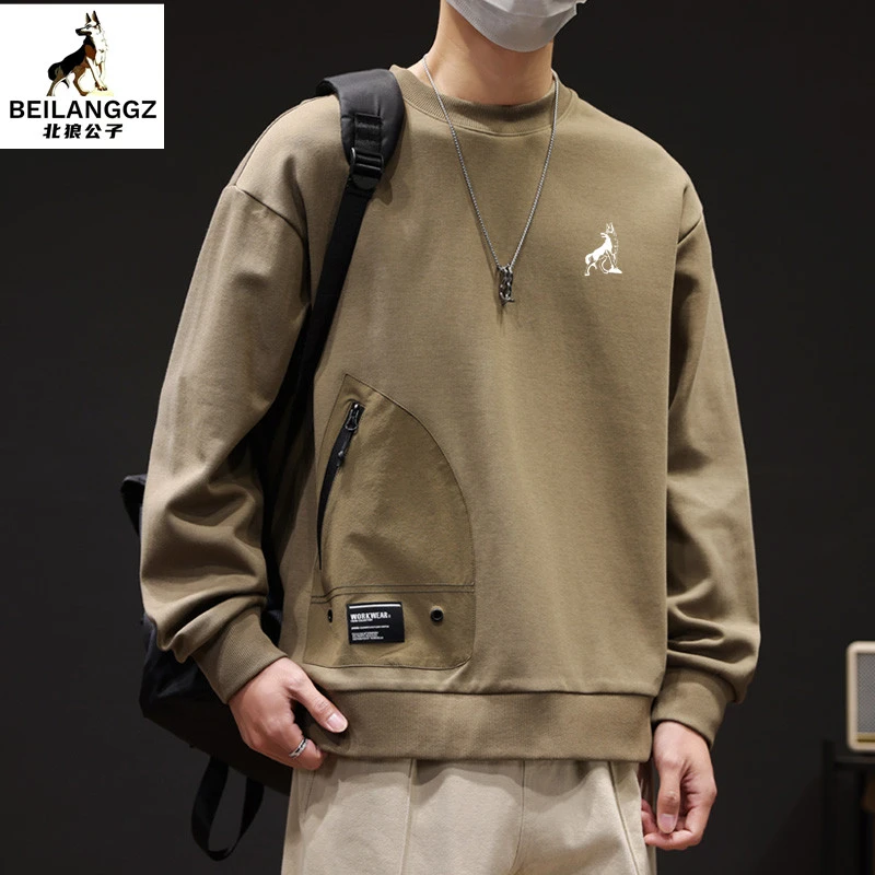 北狼公子休闲卫衣男士春秋冬宽松帅气时尚潮流长袖t恤百搭男款