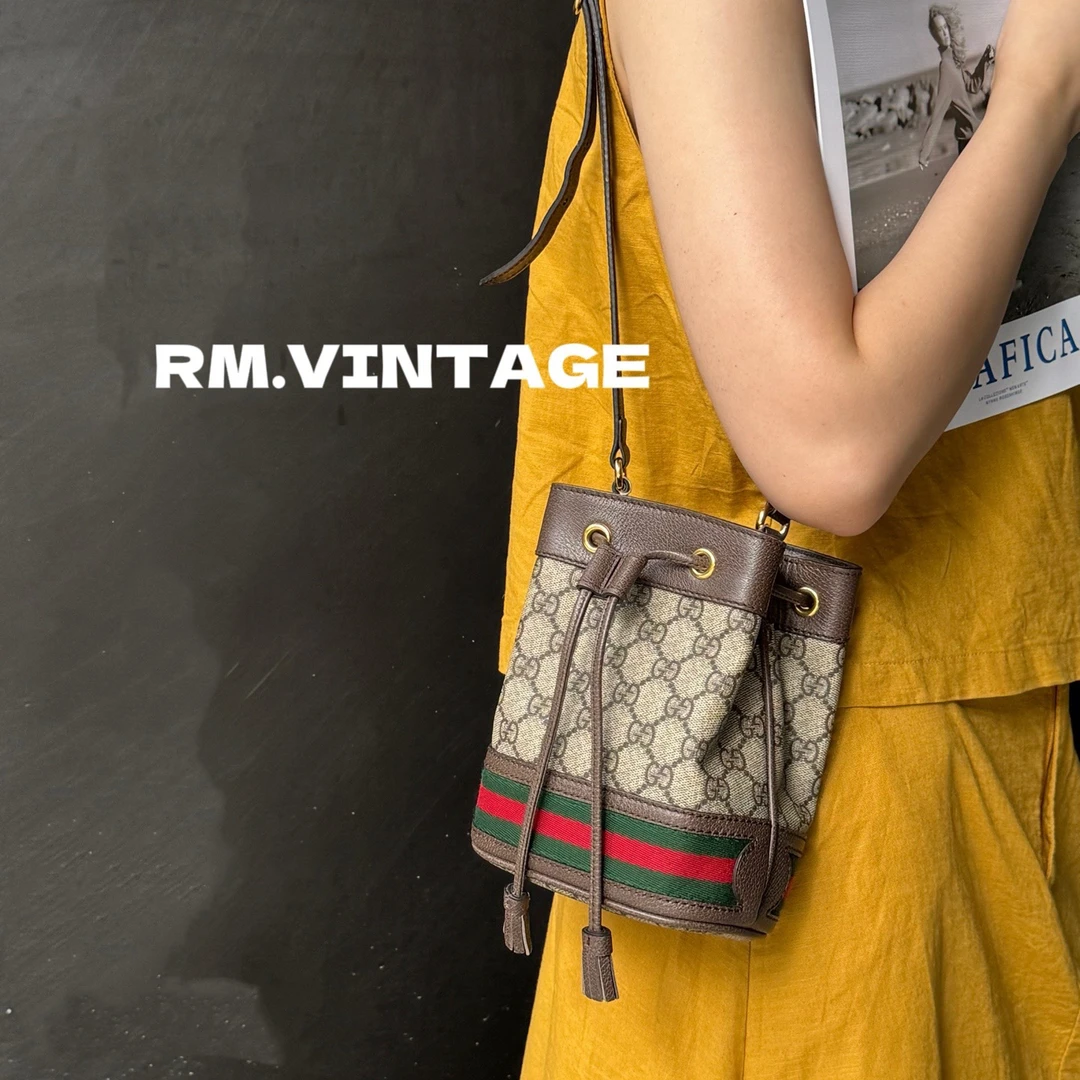 99新 GUCCI/古驰 入目 op老花小号水桶斜挎包 49364