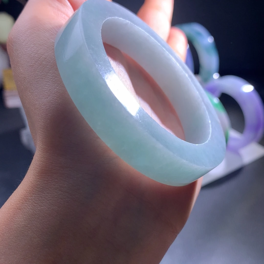 定制翡翠未镶嵌手镯天空蓝53-56