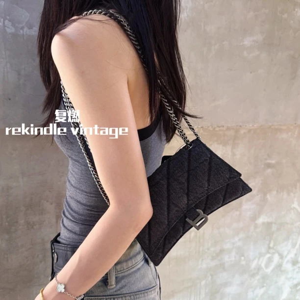 99新 Balenciaga/巴黎世家 复燃精选/黑丹宁小号crush斜挎包