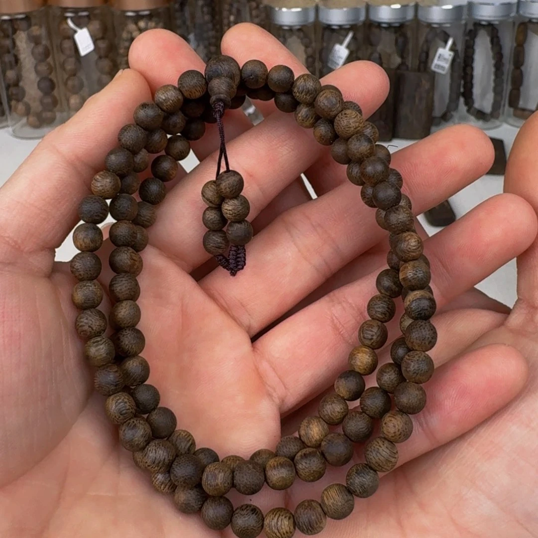 沉香手串棋楠沉香金沙叶九九沉圆珠卡6+保15克