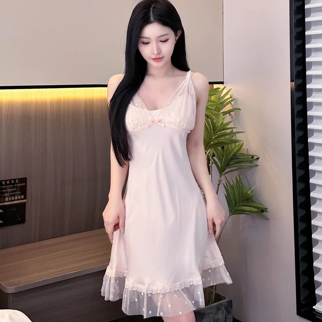 DUOSU/朵粟.花朵蕾丝吊带裙-高货醋酸家居服睡衣