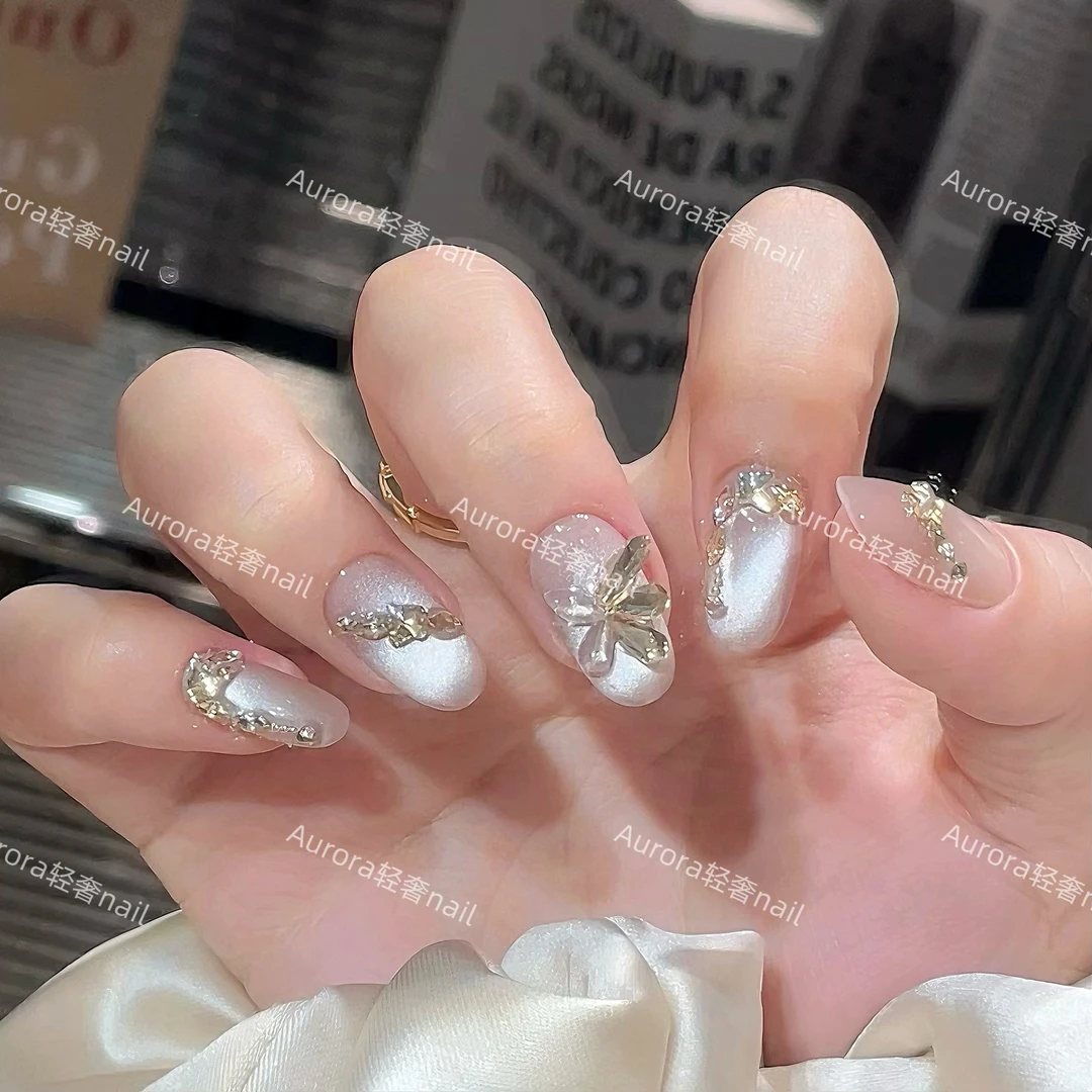 香槟蝴蝶/美甲店手工美甲/可重复佩戴/掉钻包补