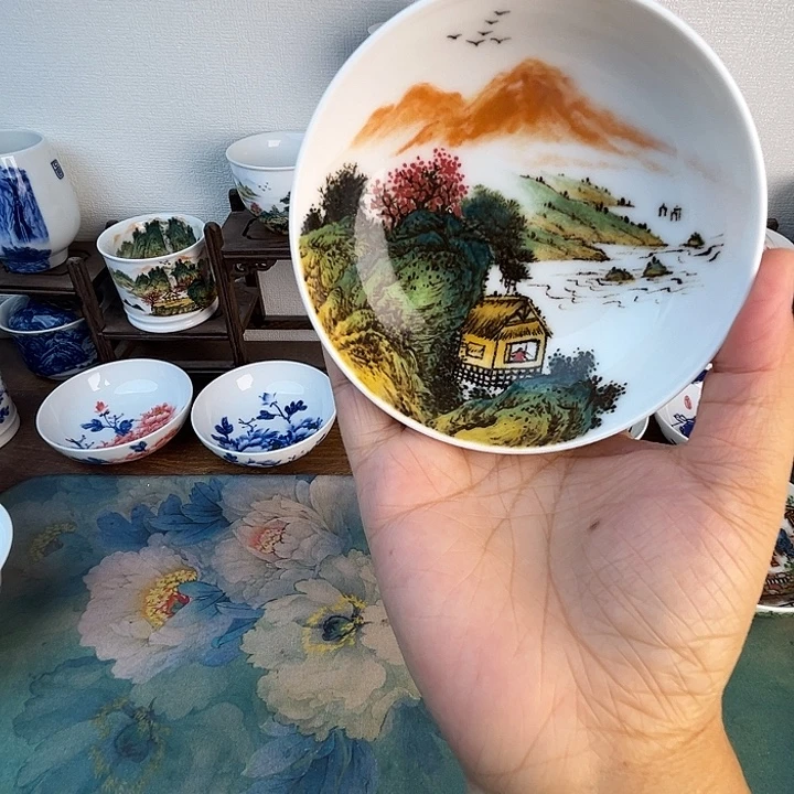 忠意堂釉下彩五彩山水